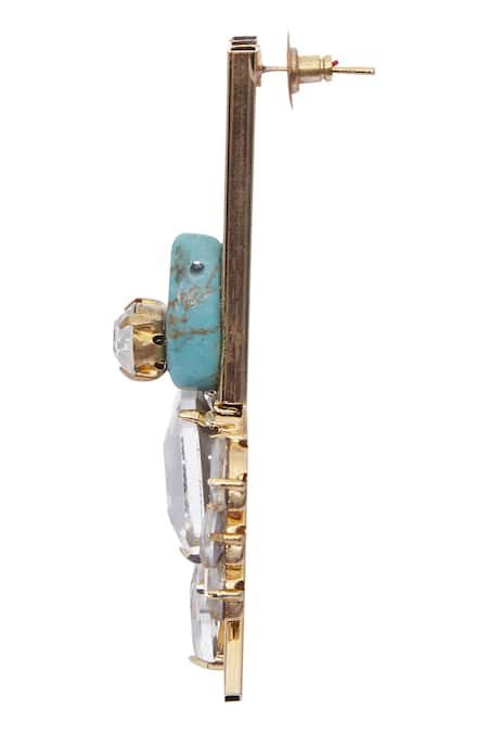 AE-Tee_Gold Plated Structured Stone Earrings _at_Aza_Fashions