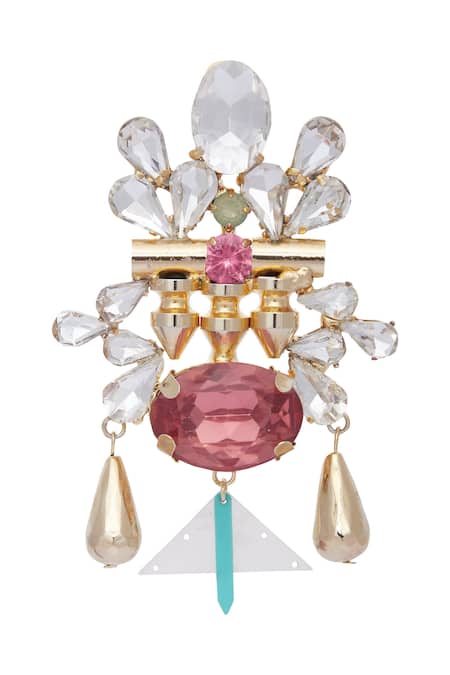 Shop_AE-Tee_Gold Plated Stones Structured Earrings _Online_at_Aza_Fashions