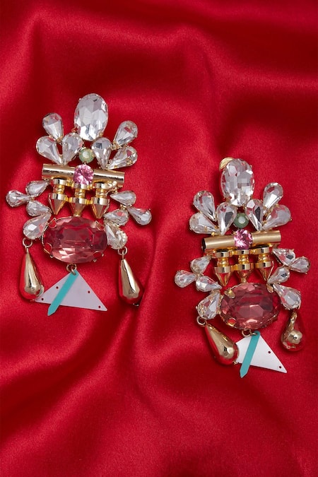 Buy_AE-Tee_Gold Plated Stones Structured Earrings _Online_at_Aza_Fashions