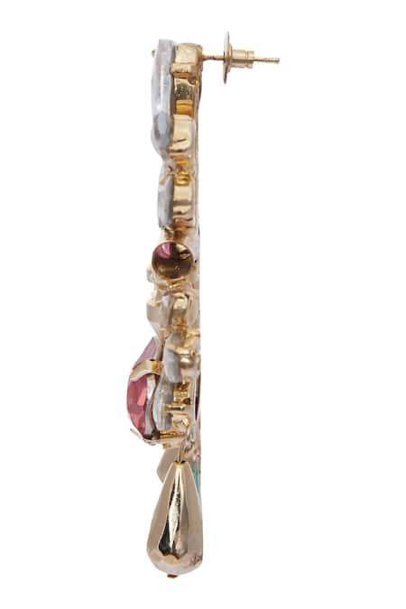 AE-Tee_Gold Plated Stones Structured Earrings _at_Aza_Fashions