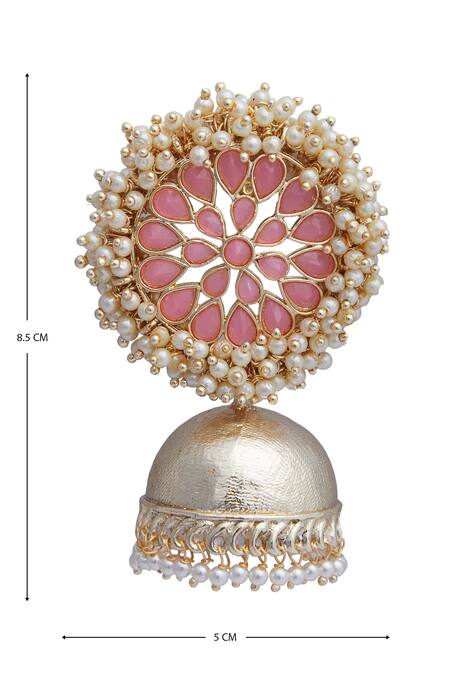 Kista_Gold Plated Stones Floral Head Jhumkas_Online_at_Aza_Fashions