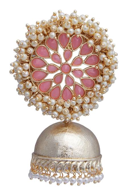 Shop_Kista_Gold Plated Stones Floral Head Jhumkas_Online_at_Aza_Fashions