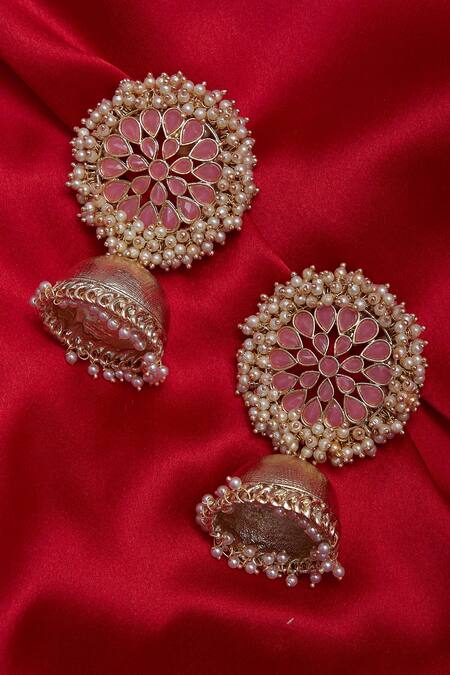 Buy_Kista_Gold Plated Stones Floral Head Jhumkas_Online_at_Aza_Fashions