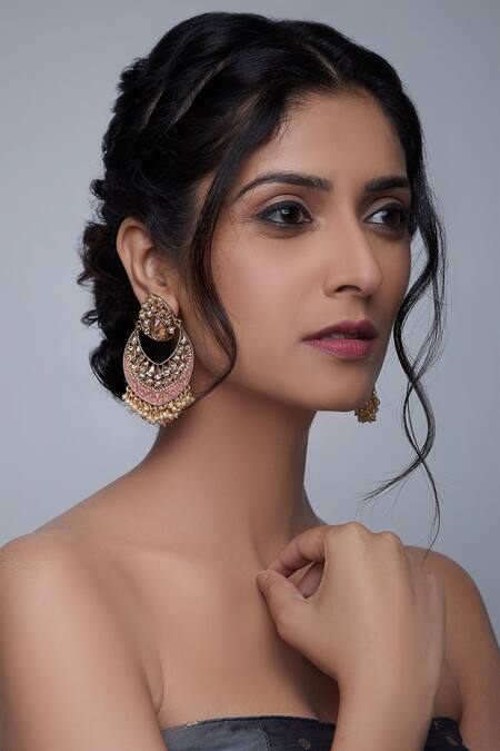 Shop_Kista_Gold Plated Stones Studded Danglers_at_Aza_Fashions