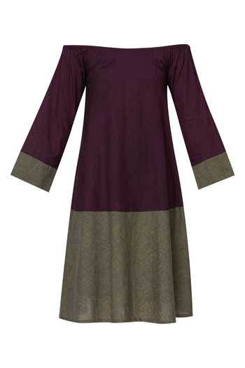 MATI_Purple Handloom Cotton Off Shoulder Dress_Online_at_Aza_Fashions