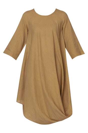 MATI_Beige Handloom Cotton Dress_Online_at_Aza_Fashions
