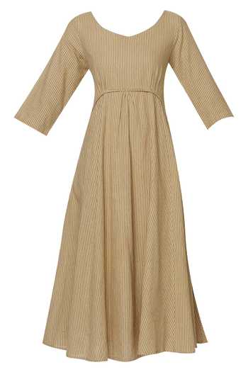 MATI Beige Handloom Cotton Flared Dress Online at Aza Fashions MATI_Beige Handloom Cotton Flared Dress_Online_at_Aza_Fashions