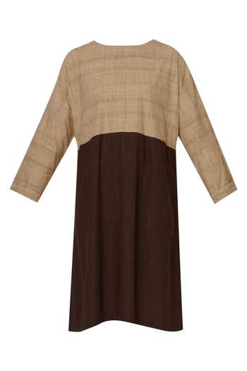 MATI Beige Handloom Cotton Color Block Dress Online at Aza Fashions MATI_Beige Handloom Cotton Color Block Dress_Online_at_Aza_Fashions
