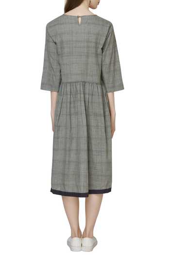Shop MATI Grey Handloom Cotton Dress at Aza Fashions Shop_MATI_Grey Handloom Cotton Dress_at_Aza_Fashions
