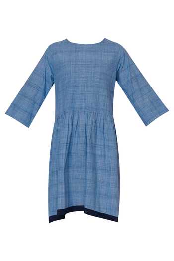 MATI_Blue Handloom Cotton Dress_Online_at_Aza_Fashions