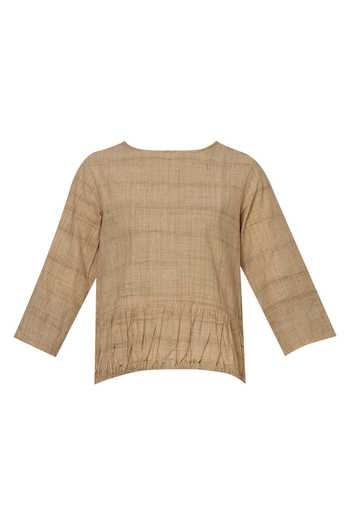 MATI_Beige Handloom Cotton Textured Top_Online_at_Aza_Fashions