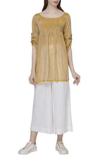 Buy MATI Beige Chanderi Tunic at Aza Fashions Buy_MATI_Beige Chanderi Tunic_at_Aza_Fashions