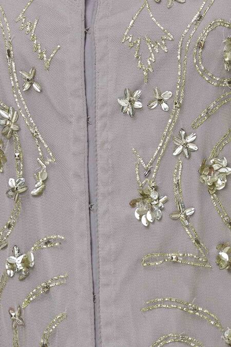 Rina Dhaka Grey Net Embroidered Kurta Lehenga Set at Aza Fashions Rina Dhaka_Grey Net Embroidered Kurta Lehenga Set_at_Aza_Fashions