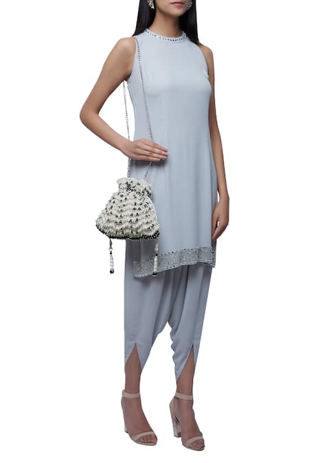 Shop_Aanchal Sayal_White Embroidered Potli Bag_at_Aza_Fashions