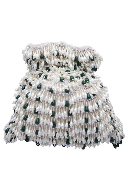 Aanchal Sayal_White Embroidered Potli Bag_Online_at_Aza_Fashions