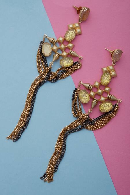 Buy Masaya Jewellery Gold Plated Stone Earrings Online at Aza Fashions Buy_Masaya Jewellery_Gold Plated Stone Earrings _Online_at_Aza_Fashions