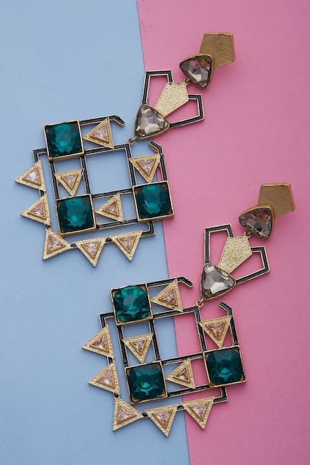 Buy Masaya Jewellery Gold Plated Crystals Earrings Online at Aza Fashions Buy_Masaya Jewellery_Gold Plated Crystals Earrings _Online_at_Aza_Fashions