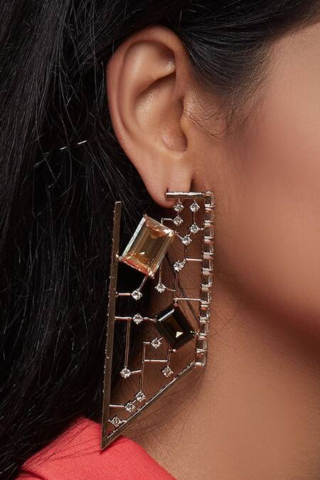 Shop_Esme By Aashna Dalmia_Gold Plated Crystal Earrings _at_Aza_Fashions
