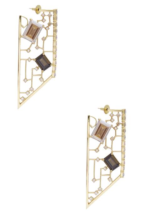 Shop_Esme By Aashna Dalmia_Gold Plated Crystal Earrings _at_Aza_Fashions