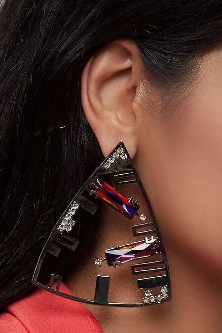 Shop_Esme By Aashna Dalmia_Black Crystal Earrings _at_Aza_Fashions