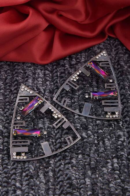 Buy_Esme By Aashna Dalmia_Black Crystal Earrings _Online_at_Aza_Fashions