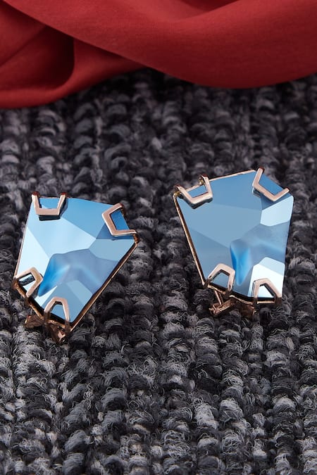 Buy_Esme By Aashna Dalmia_Blue Crystals Geometric Stud Earrings _Online_at_Aza_Fashions