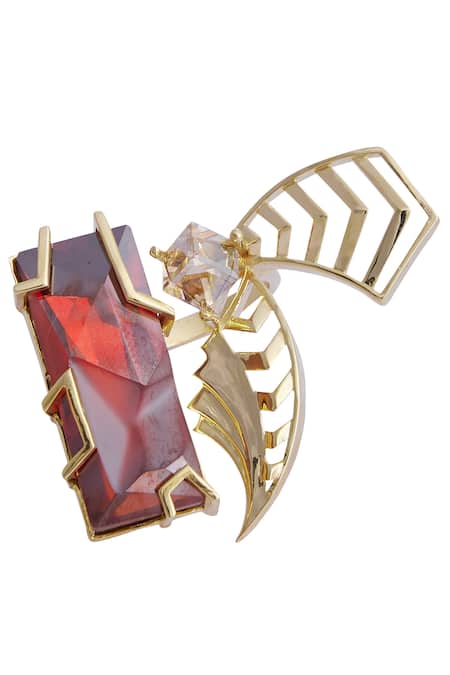 Esme By Aashna Dalmia Gold Plated Crystal Ring 