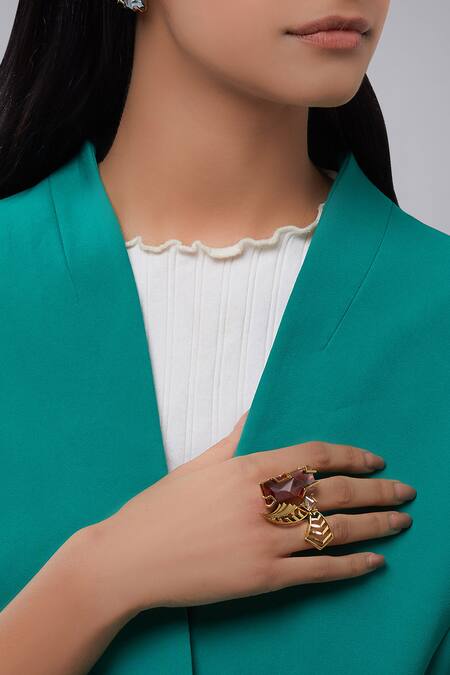 Shop_Esme By Aashna Dalmia_Gold Plated Crystal Ring _at_Aza_Fashions