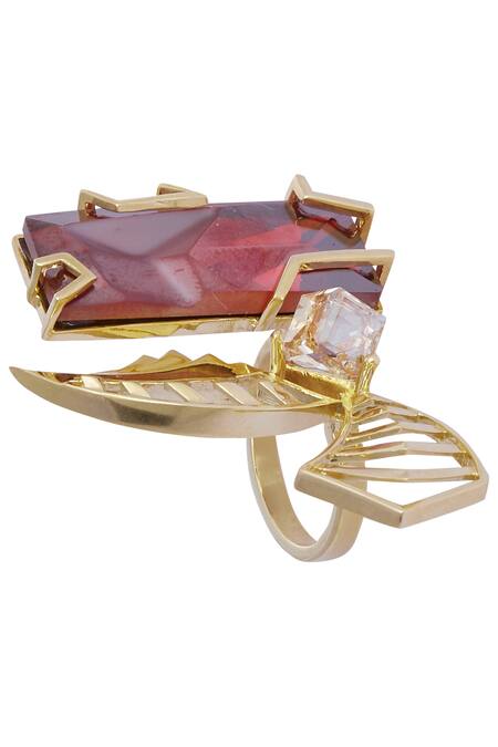 Esme By Aashna Dalmia_Gold Plated Crystal Ring _Online_at_Aza_Fashions