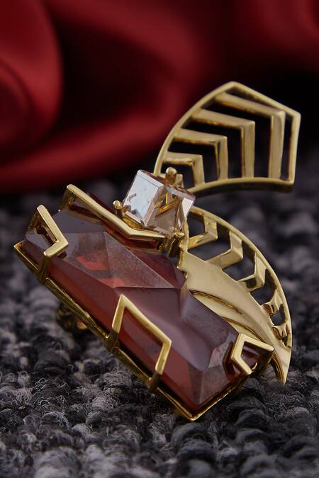 Buy_Esme By Aashna Dalmia_Gold Plated Crystal Ring _Online_at_Aza_Fashions