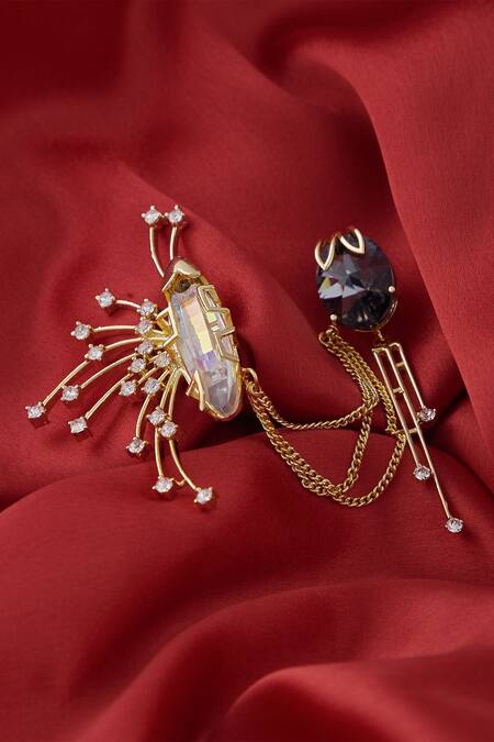 Buy_Esme By Aashna Dalmia_Gold Plated Crystal Brooch _Online_at_Aza_Fashions