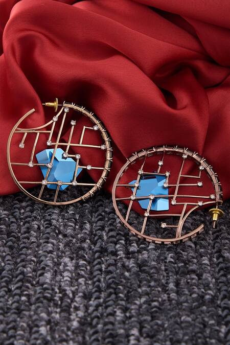 Buy_Esme By Aashna Dalmia_Blue Crystal Hoops_Online_at_Aza_Fashions