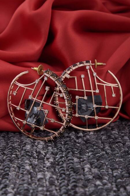 Buy_Esme By Aashna Dalmia_Gold Plated Crystal Hoops _Online_at_Aza_Fashions