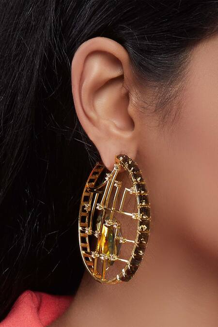 Shop_Esme By Aashna Dalmia_Gold Plated Crystal Hoops _at_Aza_Fashions
