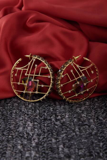 Buy_Esme By Aashna Dalmia_Gold Plated Crystal Hoops _Online_at_Aza_Fashions