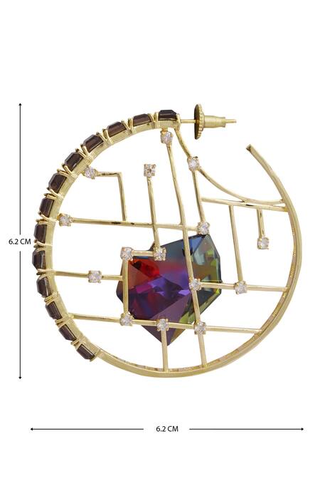 Shop_Esme By Aashna Dalmia_Gold Plated Crystal Hoops _Online_at_Aza_Fashions