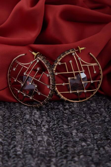 Buy_Esme By Aashna Dalmia_Gold Plated Crystal Hoops _Online_at_Aza_Fashions