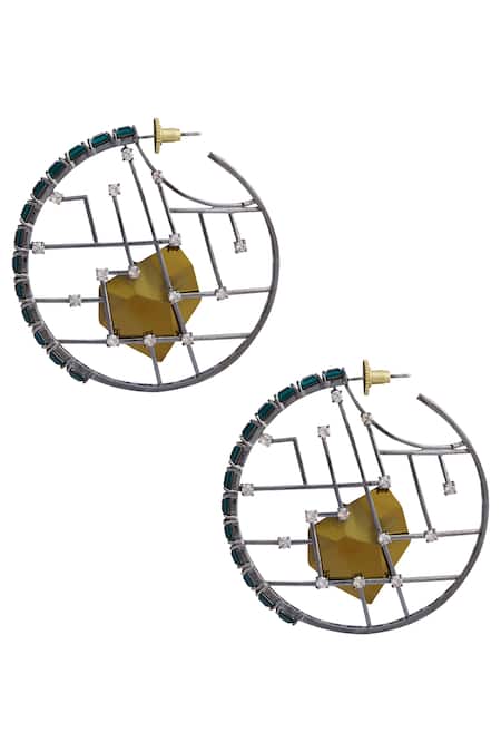 Shop_Esme By Aashna Dalmia_Black Crystal Hoops _at_Aza_Fashions