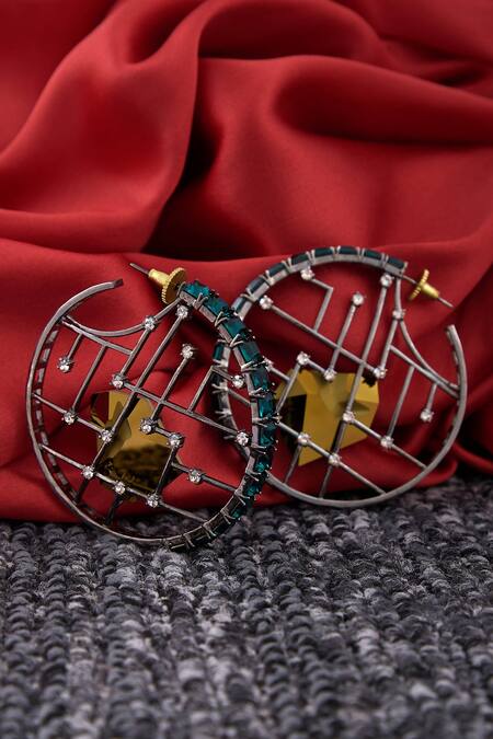 Buy_Esme By Aashna Dalmia_Black Crystal Hoops _Online_at_Aza_Fashions