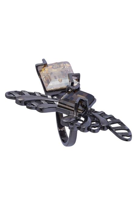 Esme By Aashna Dalmia_Black Crystal Ring _Online_at_Aza_Fashions