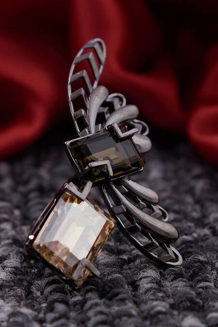 Buy_Esme By Aashna Dalmia_Black Crystal Ring _Online_at_Aza_Fashions