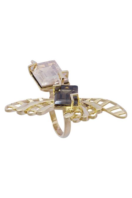 Esme By Aashna Dalmia_Gold Plated Crystal Ring _Online_at_Aza_Fashions