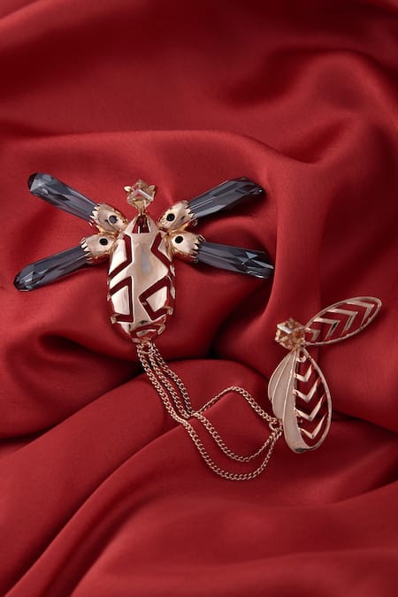 Buy_Esme By Aashna Dalmia_Gold Plated Crystal Insect Motif Brooch _Online_at_Aza_Fashions