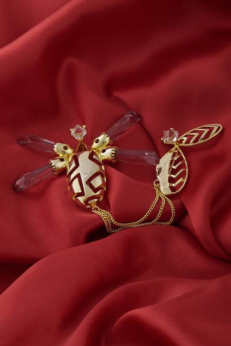Buy_Esme By Aashna Dalmia_Gold Plated Crystal Insect Motif Brooch _Online_at_Aza_Fashions