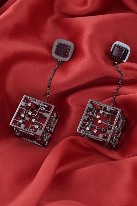 Buy_Esme By Aashna Dalmia_Black Crystal Danglers _Online_at_Aza_Fashions
