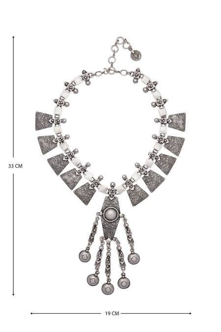 Rengge Silver Plated Metal Geometric Pendant Necklace Online at Aza Fashions Rengge_Silver Plated Metal Geometric Pendant Necklace_Online_at_Aza_Fashions