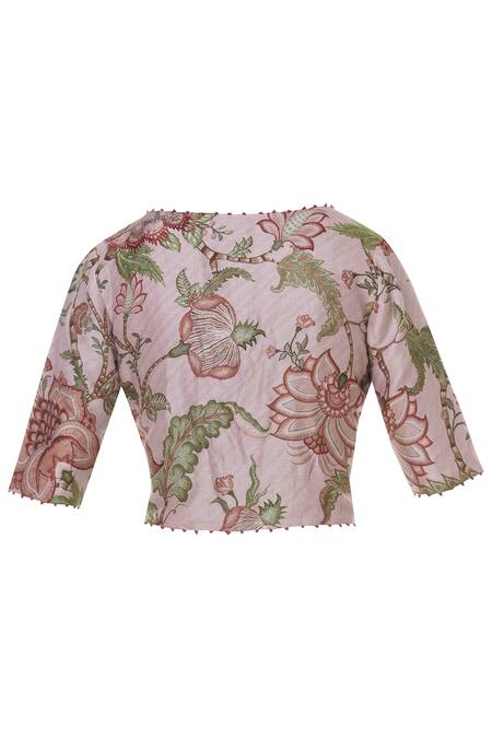 Torani_Pink Chanderi Printed Saree Blouse_Online_at_Aza_Fashions