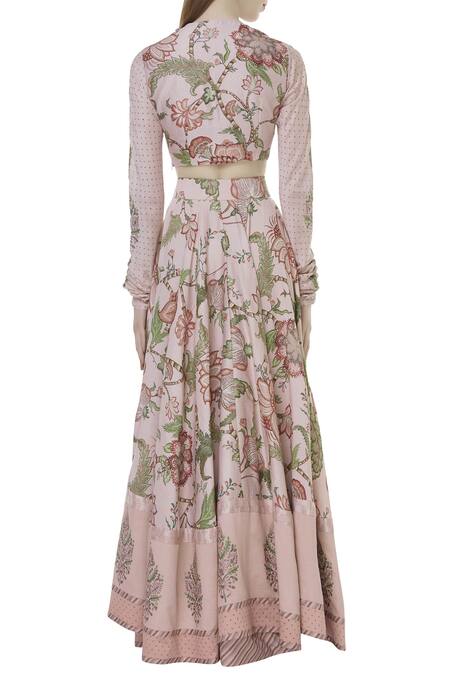 Shop_Torani_Pink Chanderi Printed Lehenga Set_at_Aza_Fashions
