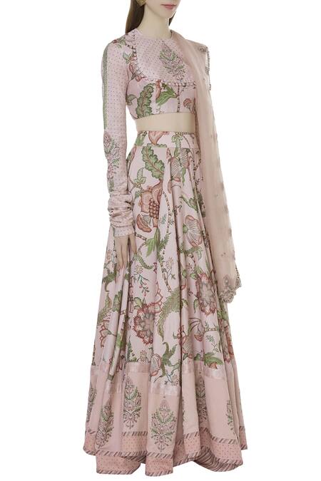 Torani_Pink Chanderi Printed Lehenga Set_Online_at_Aza_Fashions