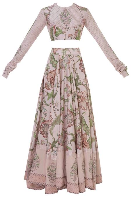 Shop_Torani_Pink Chanderi Printed Lehenga Set_Online_at_Aza_Fashions